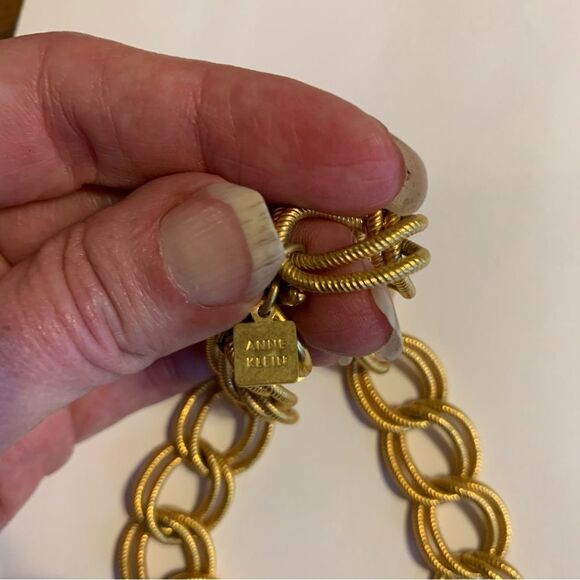 Vintage 80s Anne Klein double chain rope Chunky Gold-tone necklace choker 16” - Picture 5 of 8